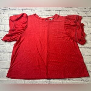 Zac & Rachel Vibrant Red Blouse with Ruffle Sleeves. Size 2X